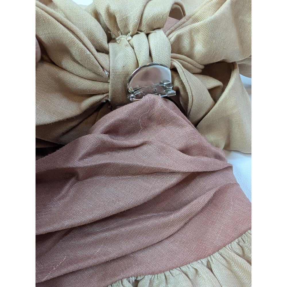 VtG Boho Strapless Dress Linen Mauve Beige Bow Waist Cottagecore See Measurement - Picture 7 of 13